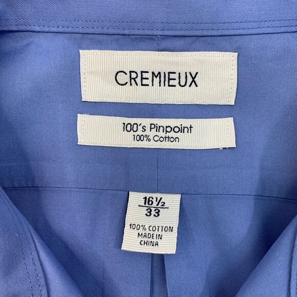 Cremieux Dress Shirt Mens 16.5 Evening Blue Collared Button Up Pinpoint Cotton - Picture 4 of 10
